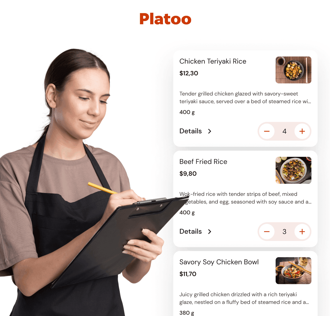 Browses and chooses dishes and drinks to order