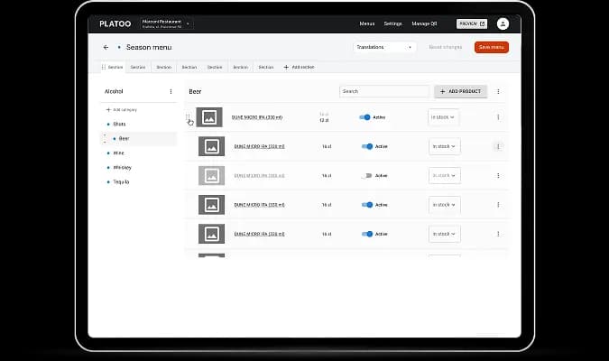 Adding dishes and designing a digital restaurant menu in the Platoo admin panel